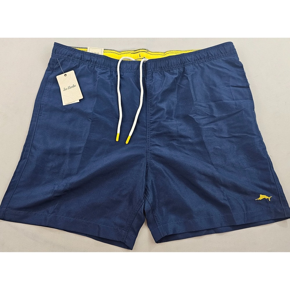 Joe Marlin Mens XL Navy Blue Fish Swim Trunks JMVC-EO655 Pockets New